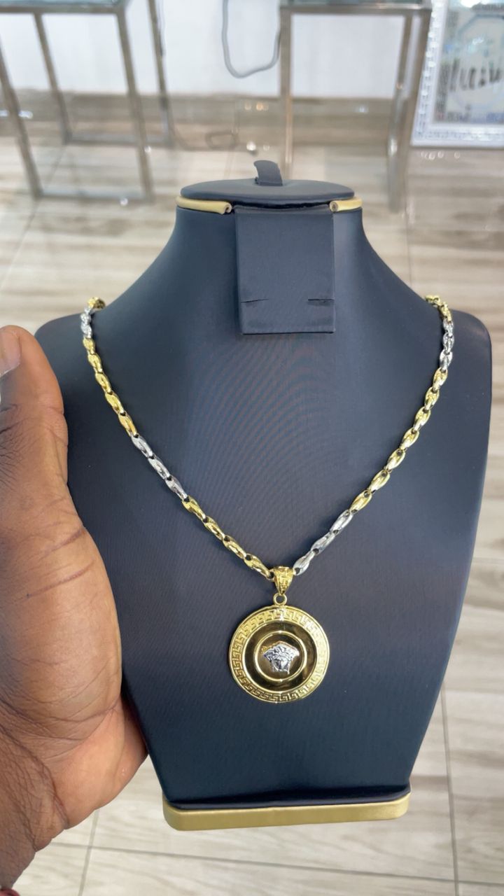 Collier Médaillon Versace Bicolore Or et Argent